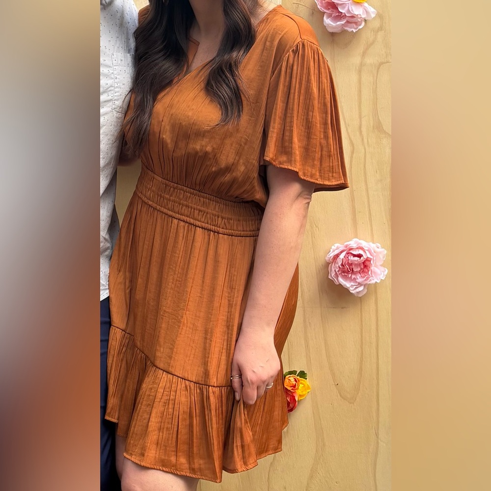 Simply Vera Vera Wang Burnt Orange Pleated Midi Dress
